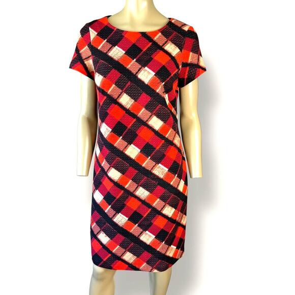 Perceptions NY Geometric Short Sleeves Stretchy Shift Tee Dress Pullover Size 8 - Picture 1 of 12
